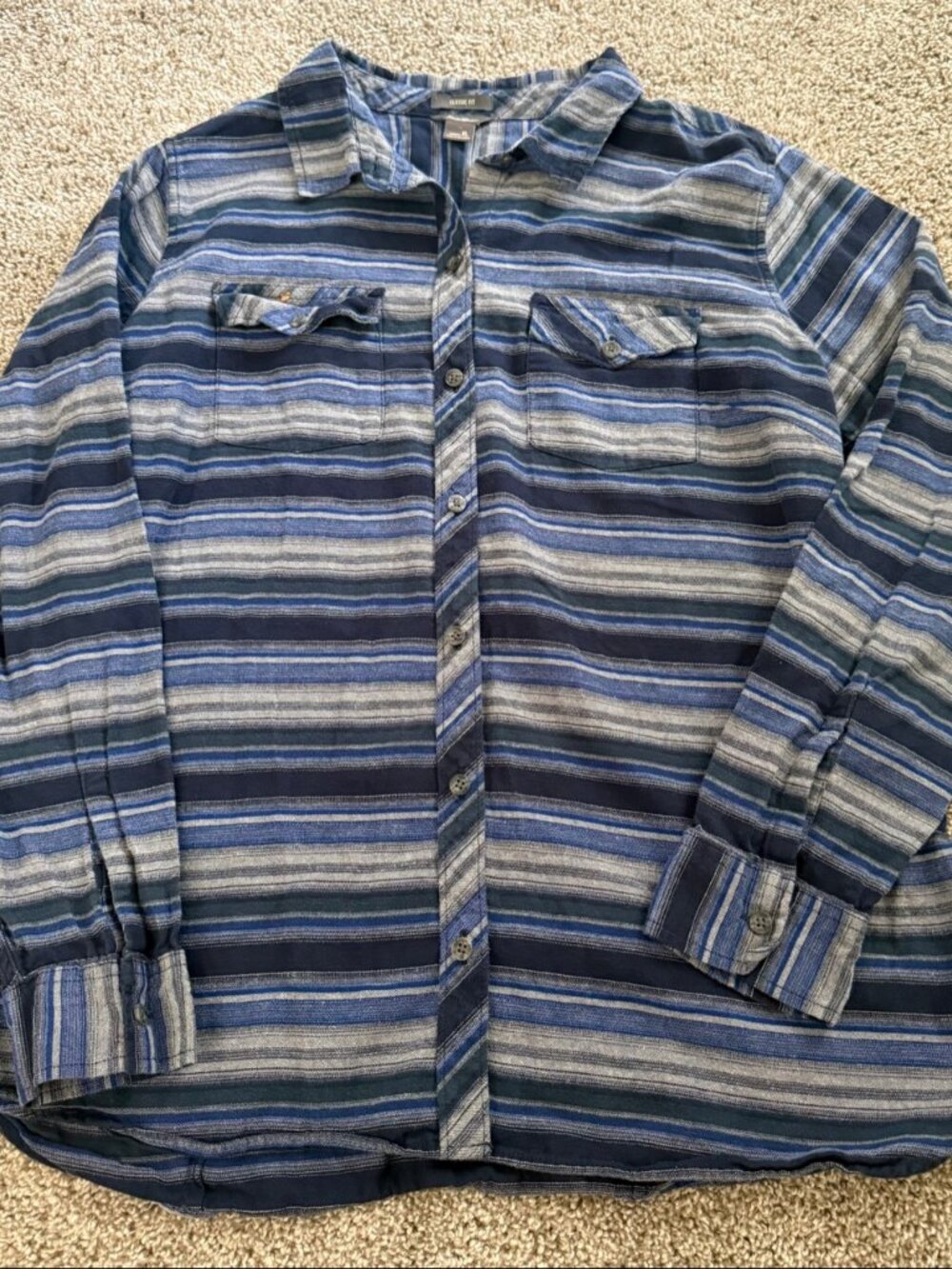 Eddie Bauer Striped Button Down Shirt Womens XL Blue Cotton Flap Pockets